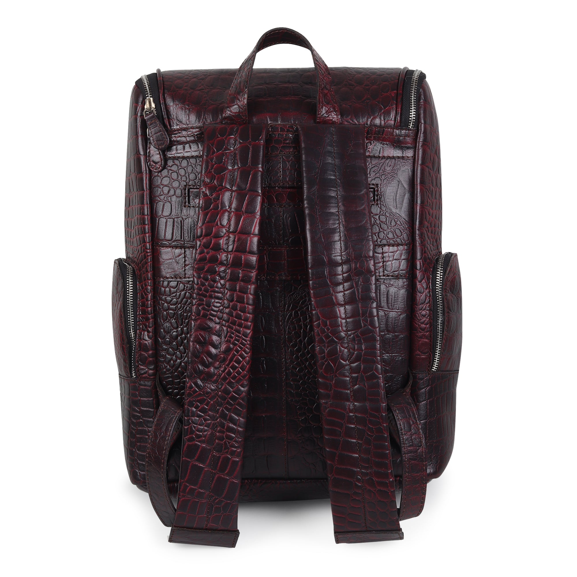 Regal Crocodile Texture Laptop Backpack, Pinkish Red thumbnail 9