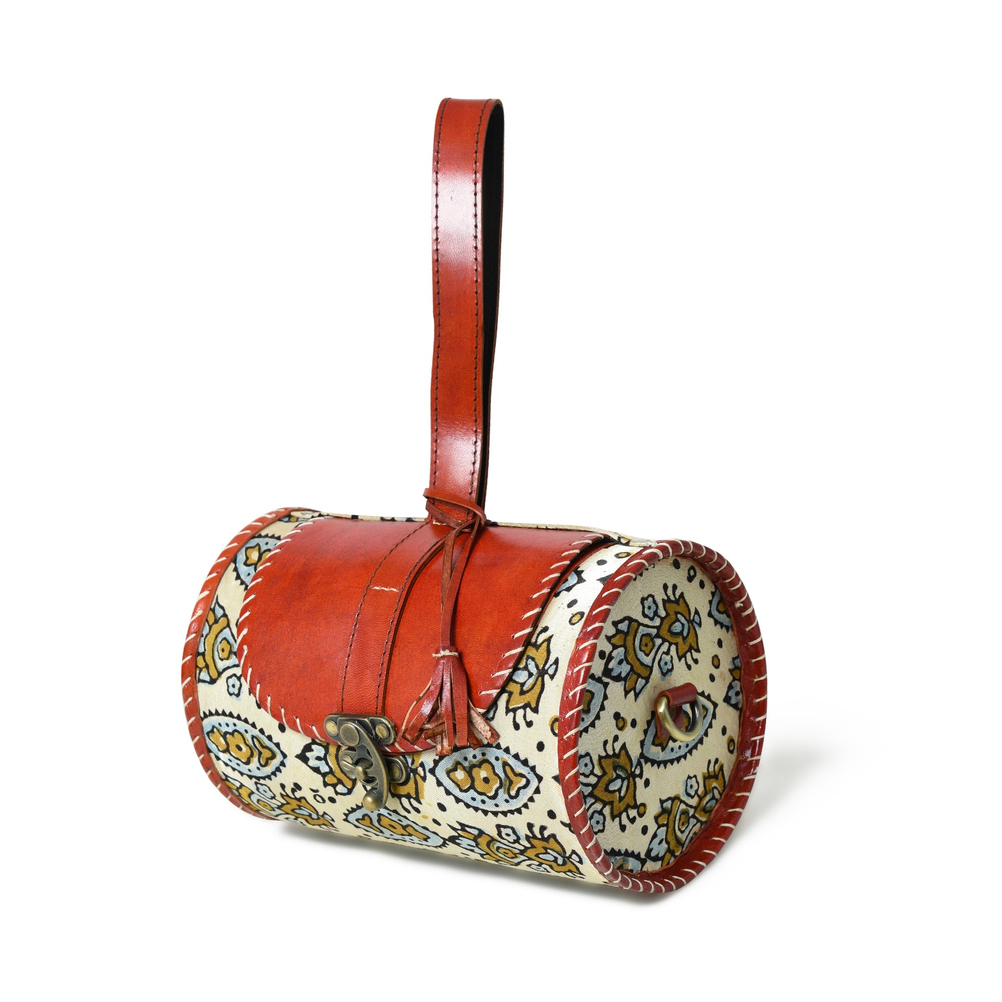 Cylindrical Block Printed Leather Bag thumbnail 3
