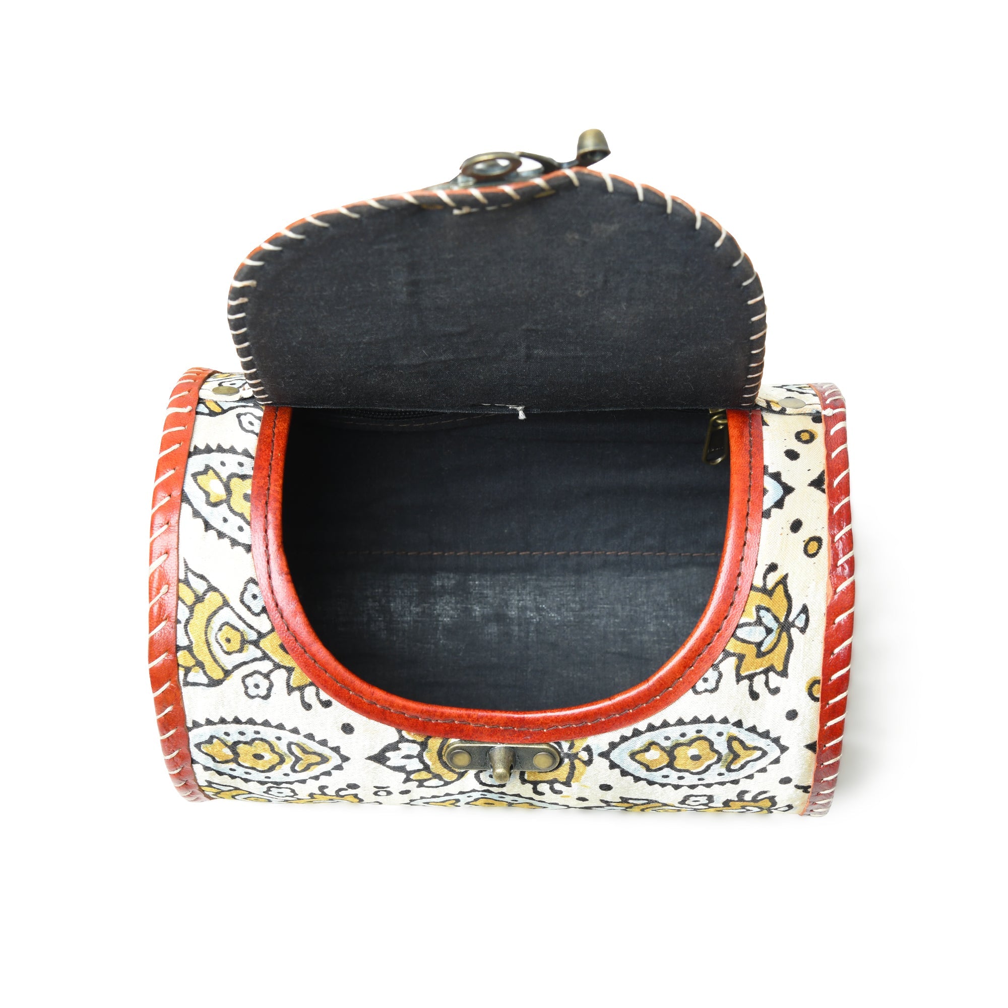 Cylindrical Block Printed Leather Bag thumbnail 5