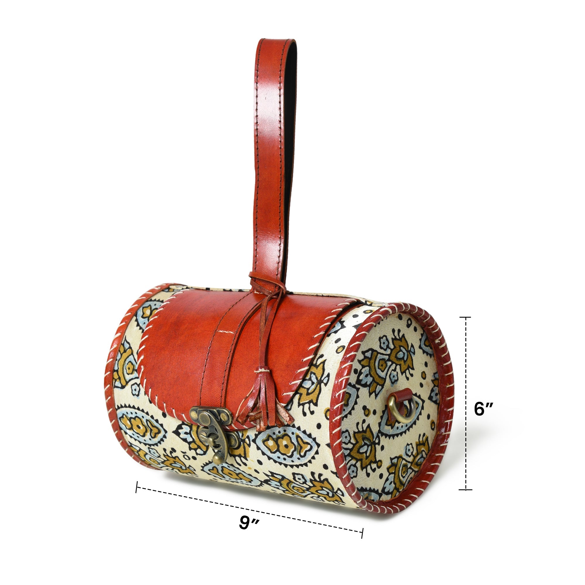 Cylindrical Block Printed Leather Bag thumbnail 8