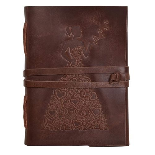IndiFash - Leather Diary - Princess with Heart Embossed Diary Vintage Artist Sketchbook, Scrapbook, Drawing & Writing Diary with Leather Bound Plain Paper 5 X 7 inch (Dark Princess)