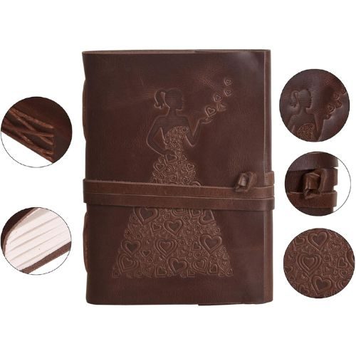IndiFash - Leather Diary - Princess with Heart Embossed Diary Vintage Artist Sketchbook, Scrapbook, Drawing & Writing Diary with Leather Bound Plain Paper 5 X 7 inch (Dark Princess) thumbnail 3