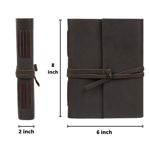 IndiFash - Handmade Vintage Leather Diary with Plain Paper for Men and Women, Raksha Bandhan Gift as Art Sketchbook, Travel Diary and Notebooks to Write, Best Rakhi Gift - 6 x 8 Inches - (Dark Brown) thumbnail 2