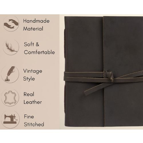 IndiFash - Handmade Vintage Leather Diary with Plain Paper for Men and Women, Raksha Bandhan Gift as Art Sketchbook, Travel Diary and Notebooks to Write, Best Rakhi Gift - 6 x 8 Inches - (Dark Brown) thumbnail 3