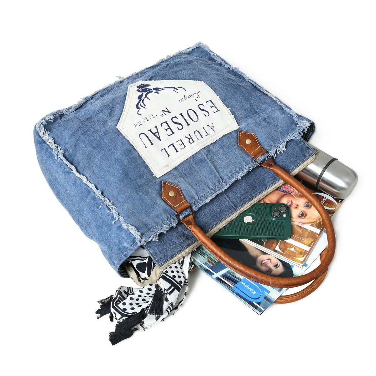 Denim Boho Chic Canvas Shoulder Bag thumbnail 4