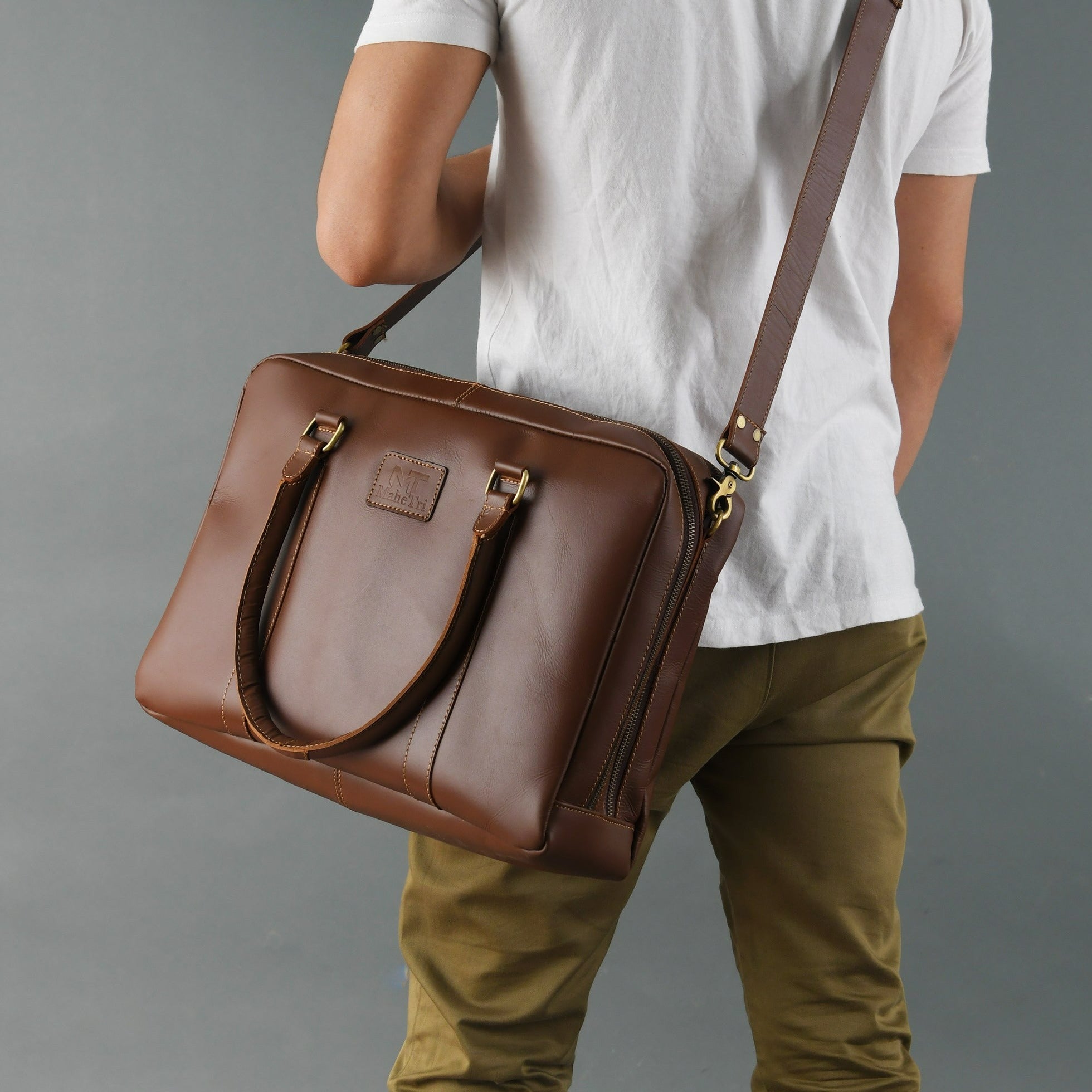 Dixon Brown Buffalo Leather Laptop Office Briefcase thumbnail 2