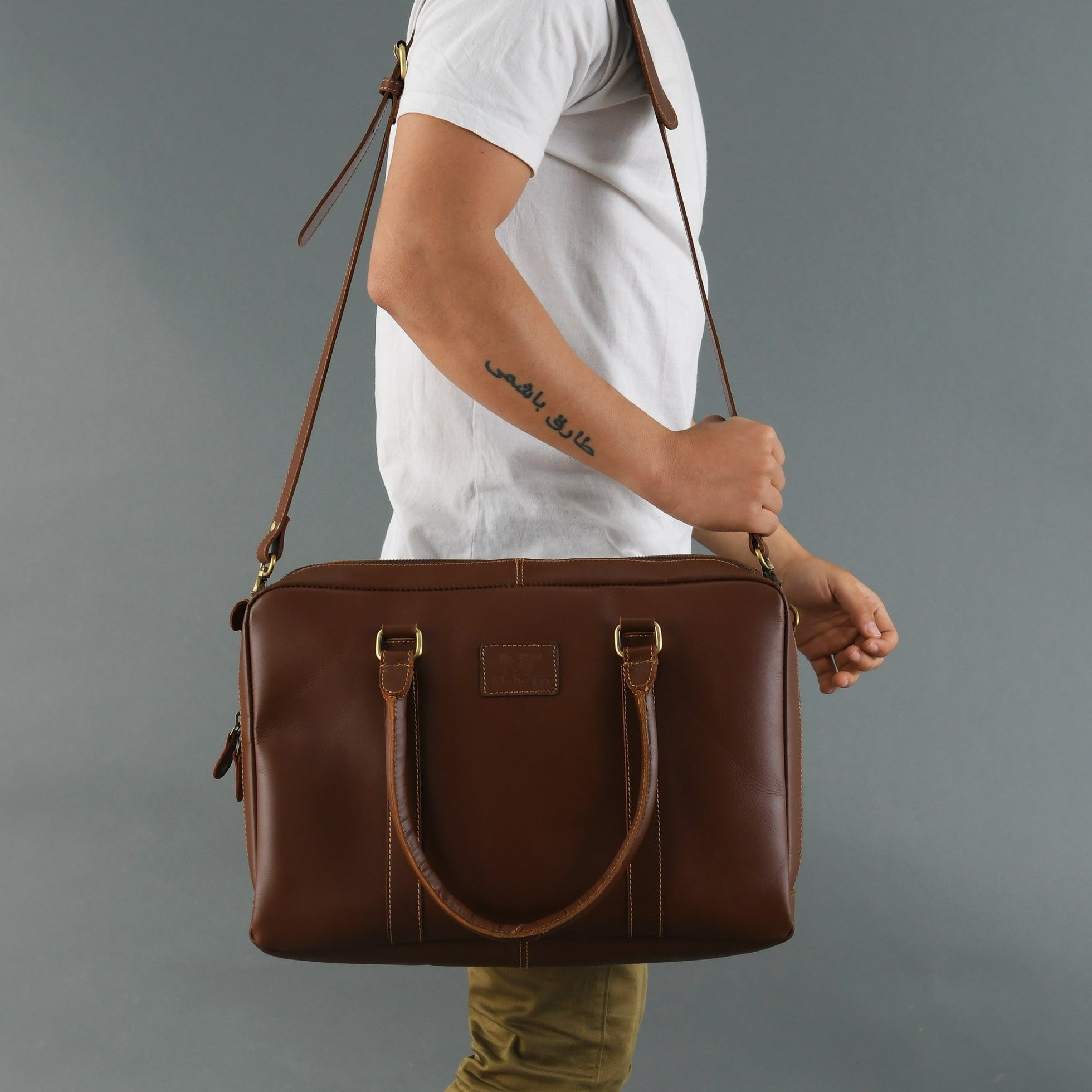 Dixon Brown Buffalo Leather Laptop Office Briefcase thumbnail 6