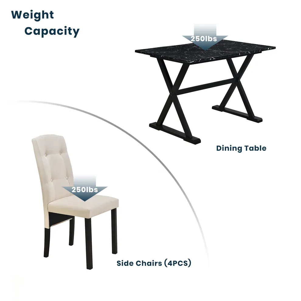 Elegant 5-Piece Solid Wood Dining Set with Faux Marble Top thumbnail 3