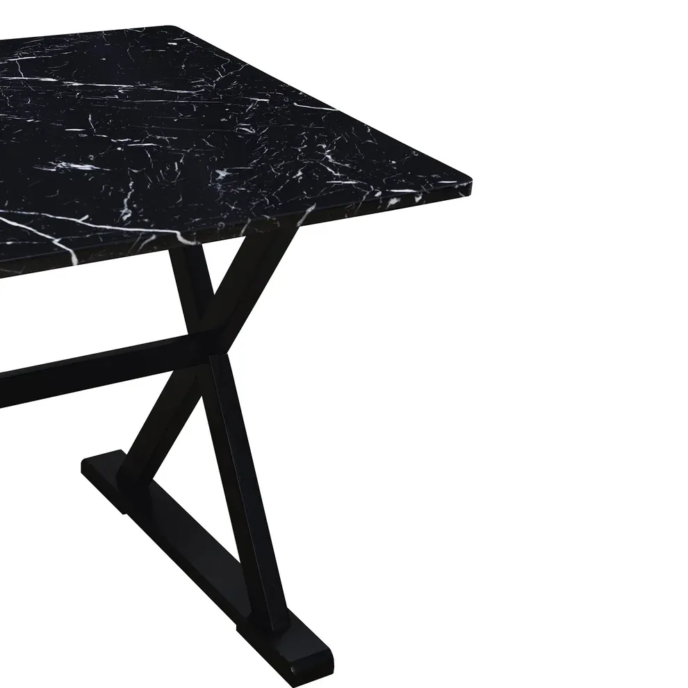 Elegant 5-Piece Solid Wood Dining Set with Faux Marble Top thumbnail 7