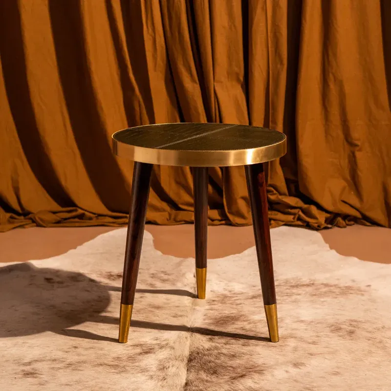 Embossed Green Leather Round Side Table