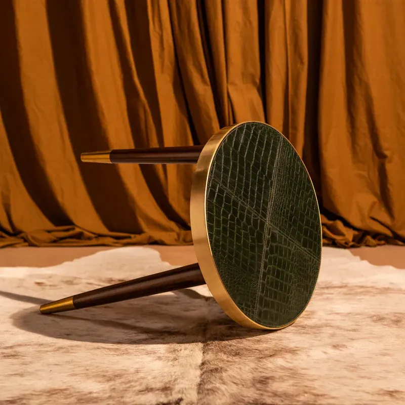 Embossed Green Leather Round Side Table thumbnail 2
