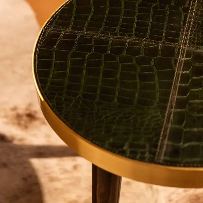 Embossed Green Leather Round Side Table thumbnail 3