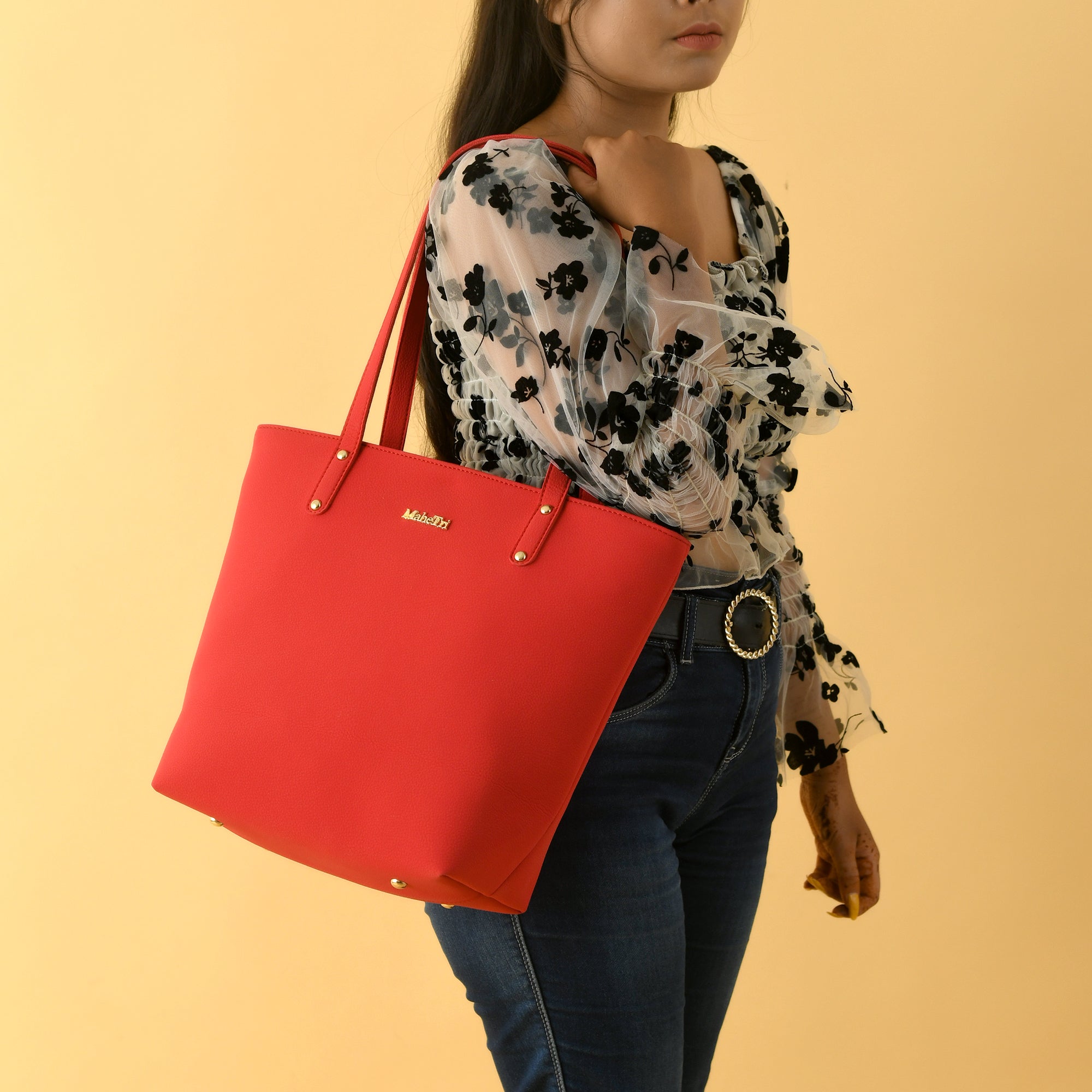 Era Vegan Leather Tote - Coral Red thumbnail 8