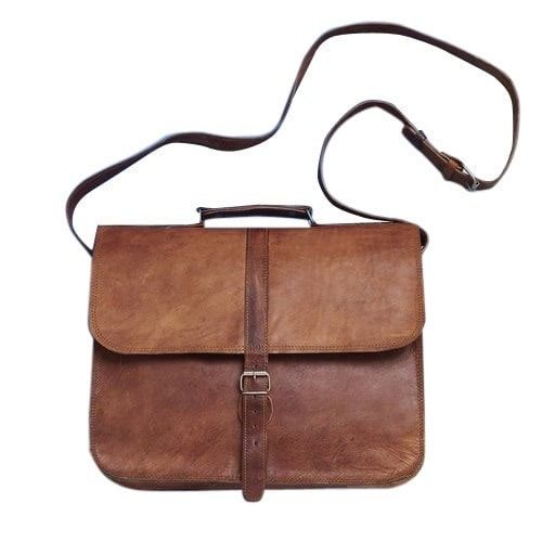IndiFash - 10*13″ Expandable Handcrafted Vintage Goat Leather Bag | 100% Genuine Leather