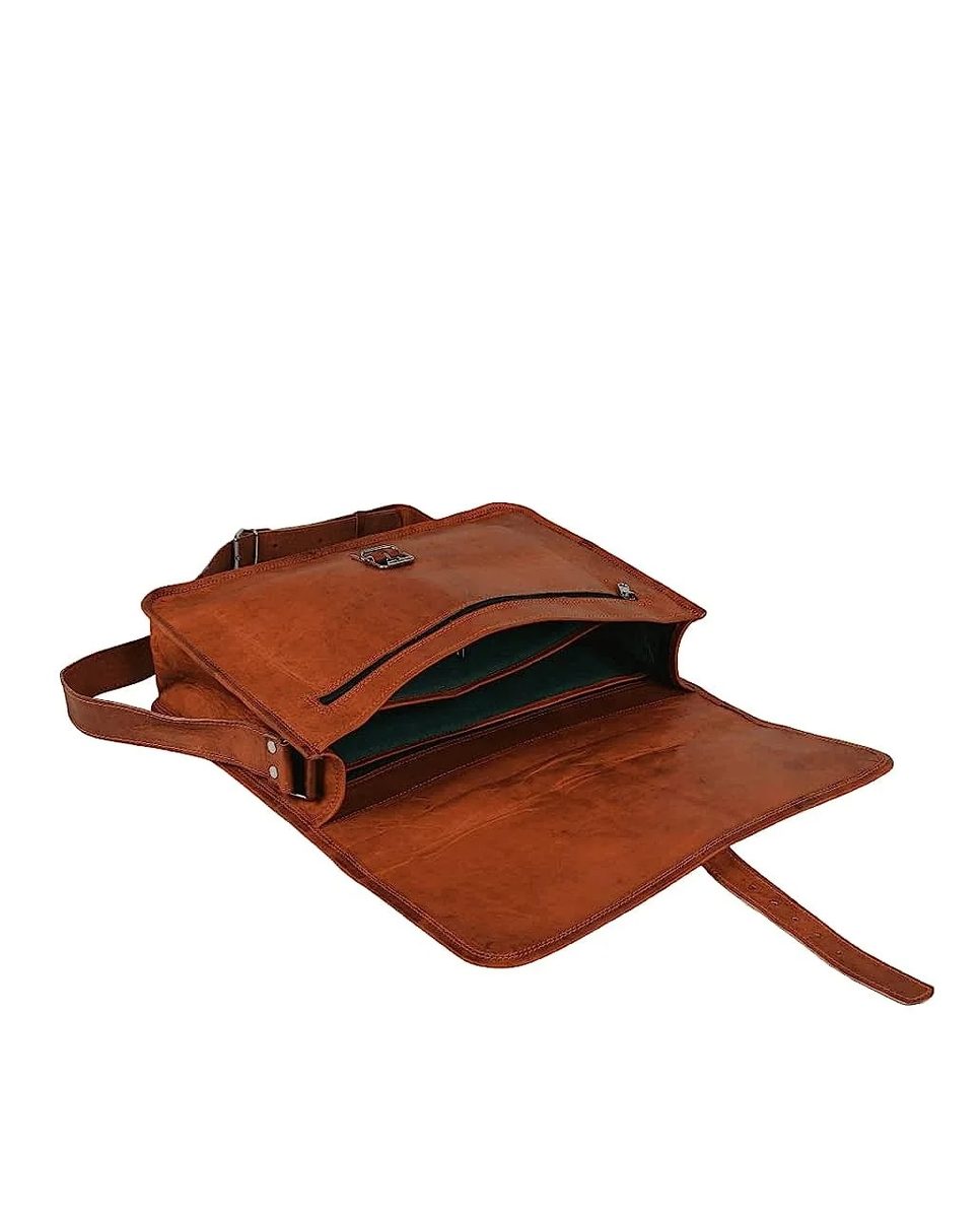 IndiFash - 10*13″ Expandable Handcrafted Vintage Goat Leather Bag | 100% Genuine Leather thumbnail 3