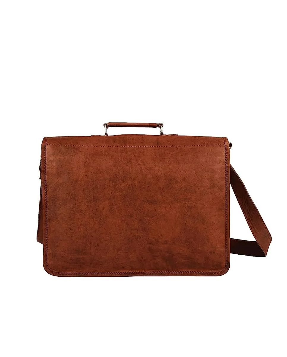 IndiFash - 10*13″ Expandable Handcrafted Vintage Goat Leather Bag | 100% Genuine Leather thumbnail 4