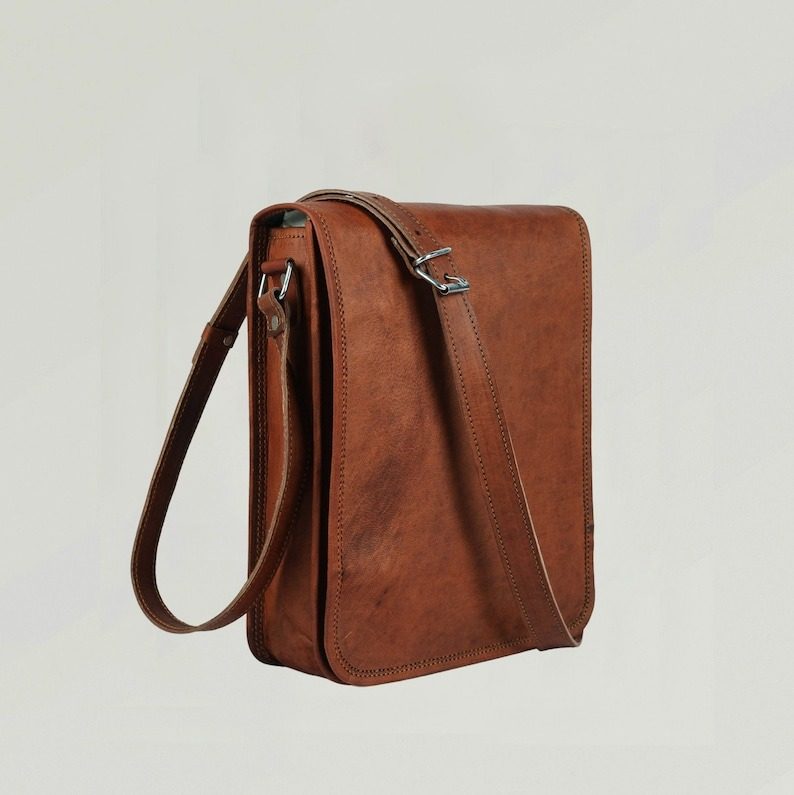 IndiFash - 9*11 inches Full Flap Handcrafted Goat Leather Sling Bag | 100% Genuine Leather thumbnail 2