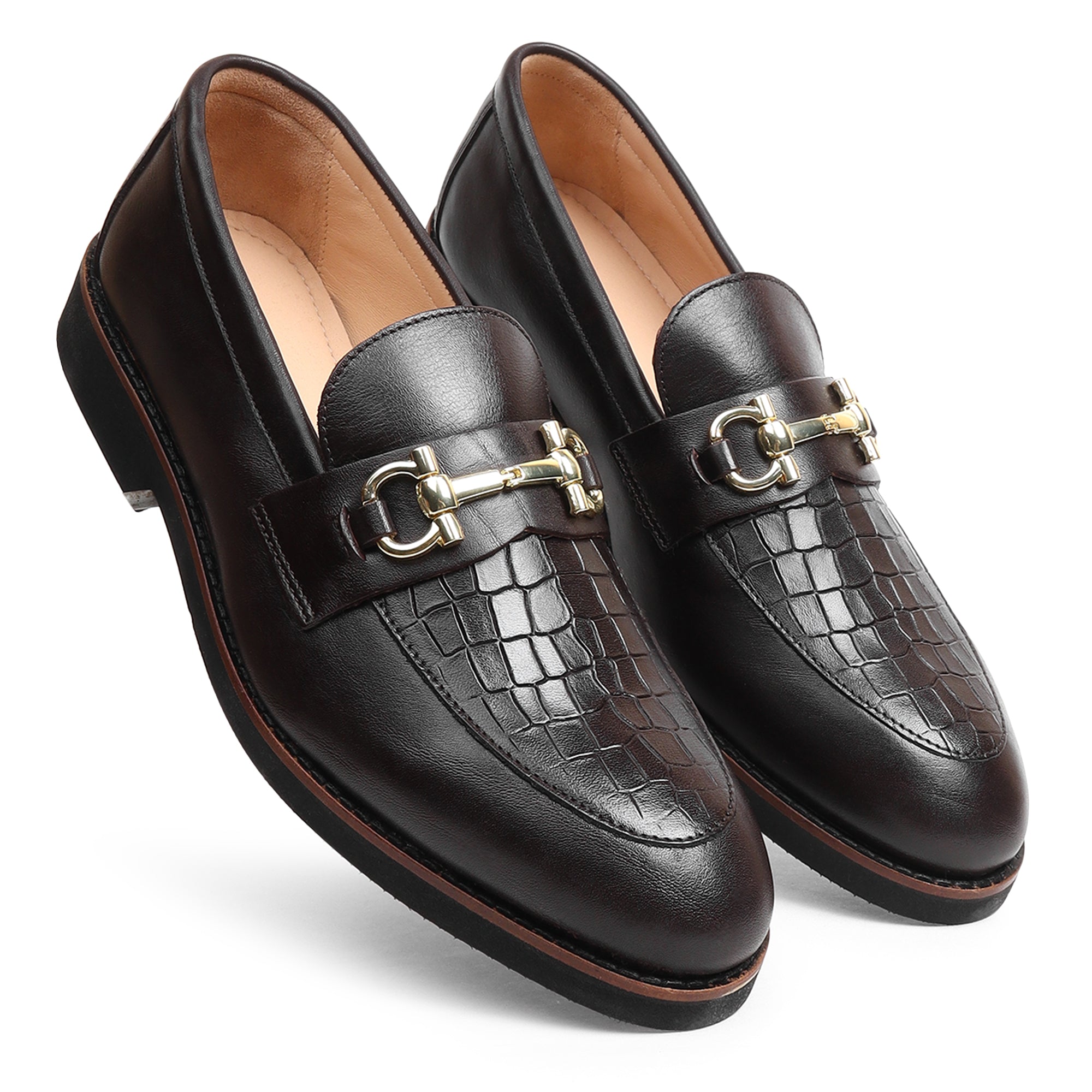 Brown Slip-On Genuine Leather Croco Print