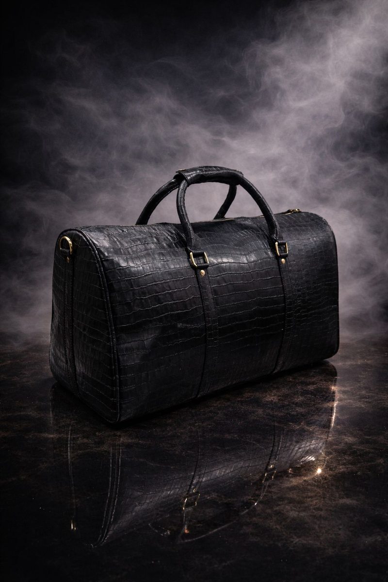 Forest Black Embossed Genuine Leather Duffle Bag thumbnail 3