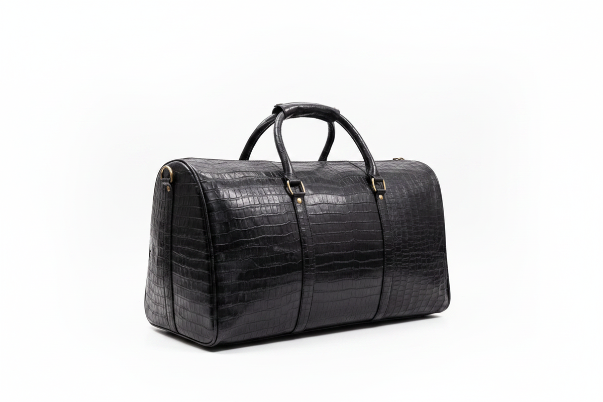 Forest Black Embossed Genuine Leather Duffle Bag thumbnail 4