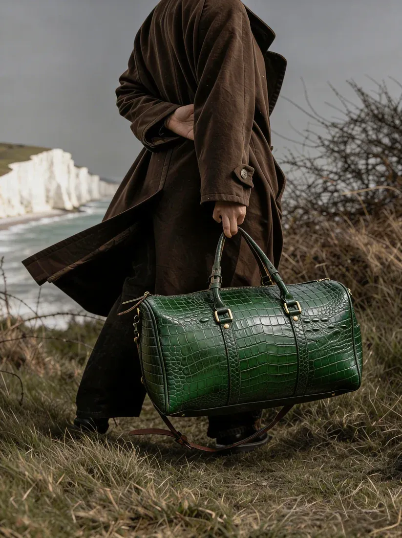 Forest Green Embossed Genuine Leather Duffle Bag