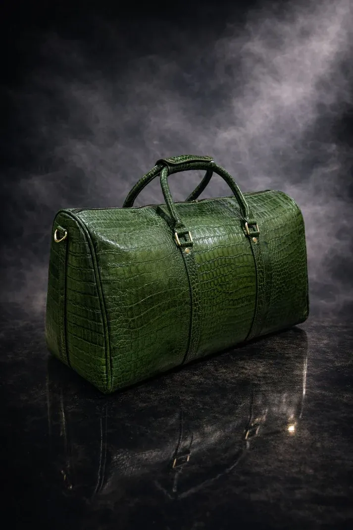 Forest Green Embossed Genuine Leather Duffle Bag thumbnail 2