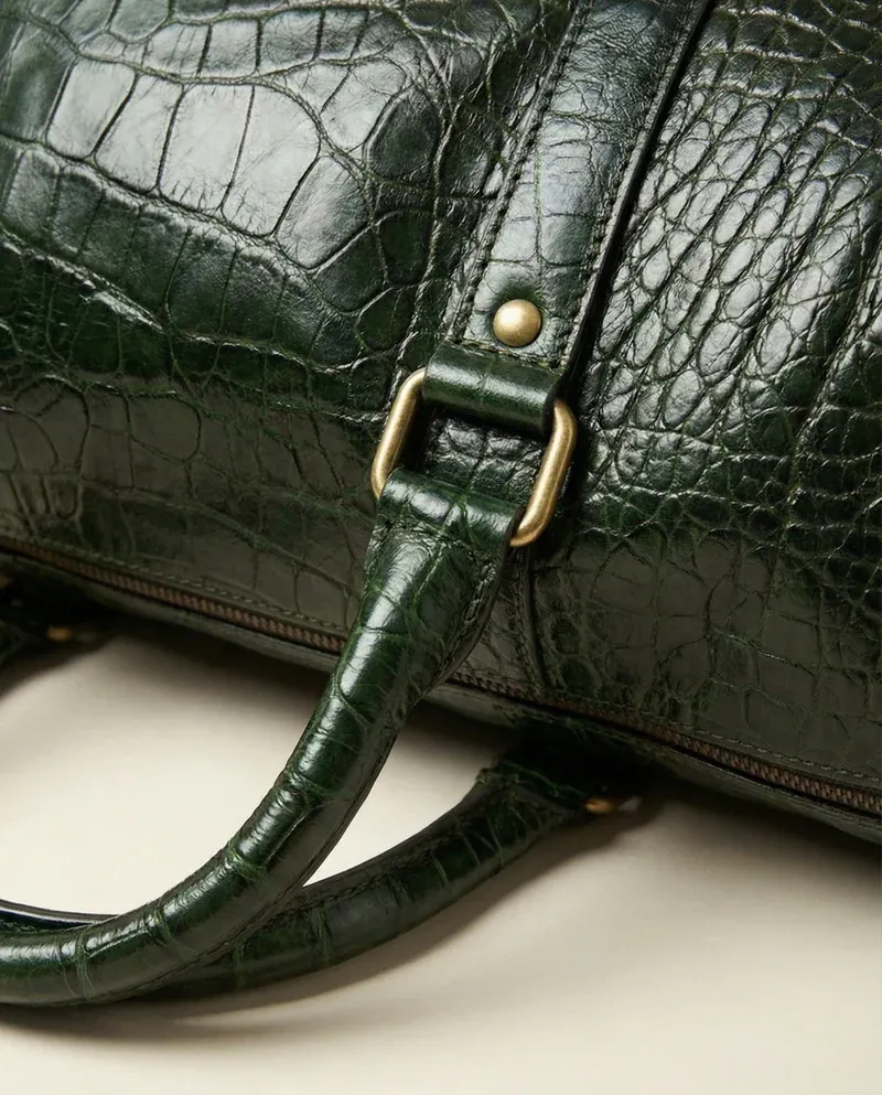 Forest Green Embossed Genuine Leather Duffle Bag thumbnail 3