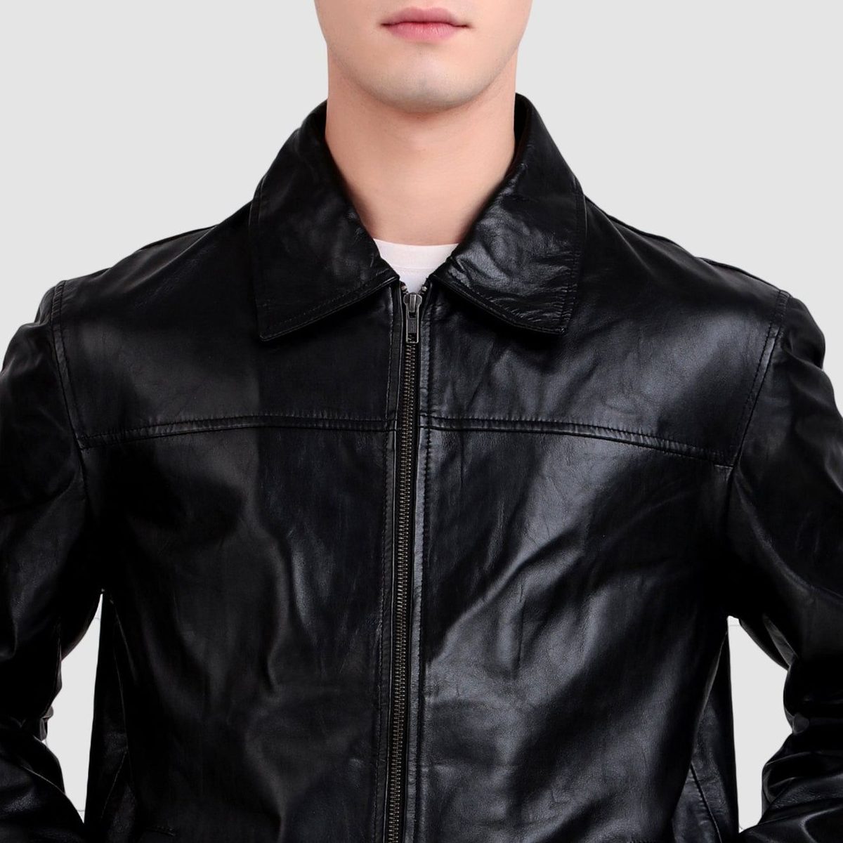 Formal Black Leather Coller Jackets Men thumbnail 2