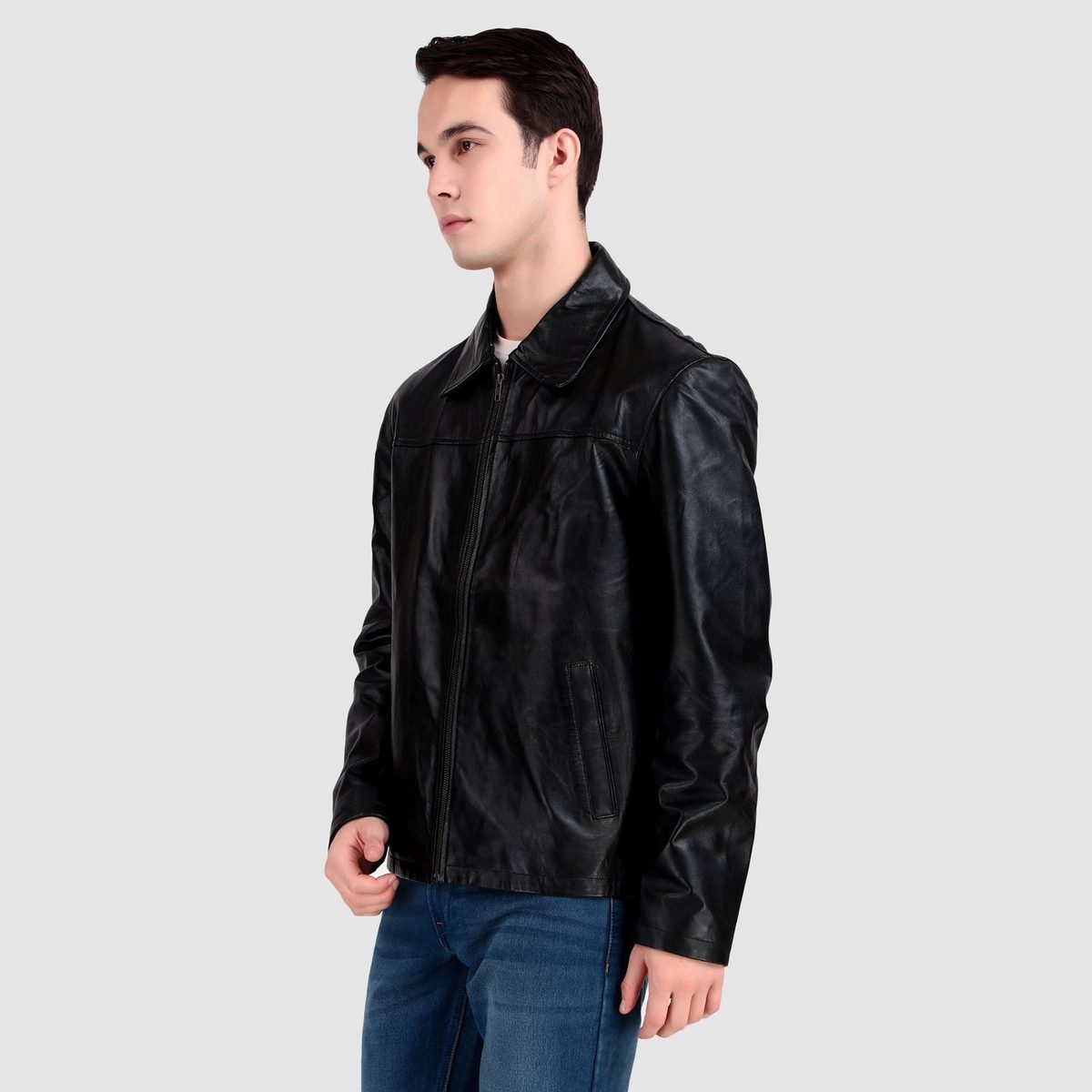 Formal Black Leather Coller Jackets Men thumbnail 3
