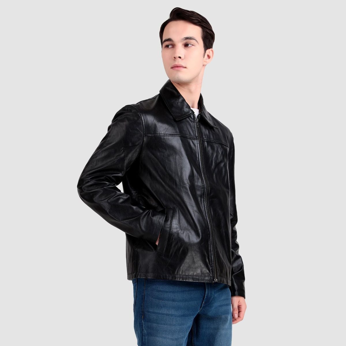 Formal Black Leather Coller Jackets Men thumbnail 4