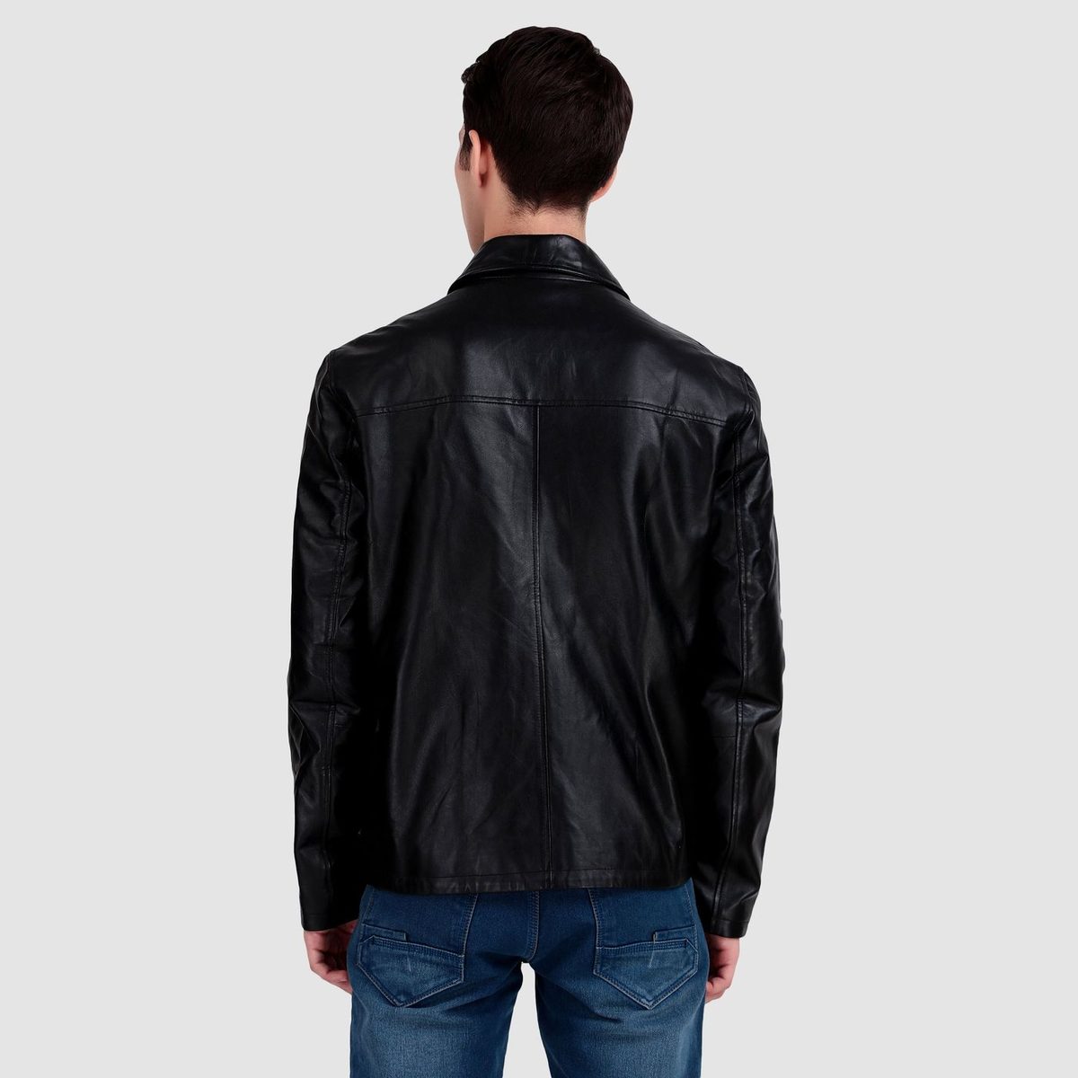 Formal Black Leather Coller Jackets Men thumbnail 5