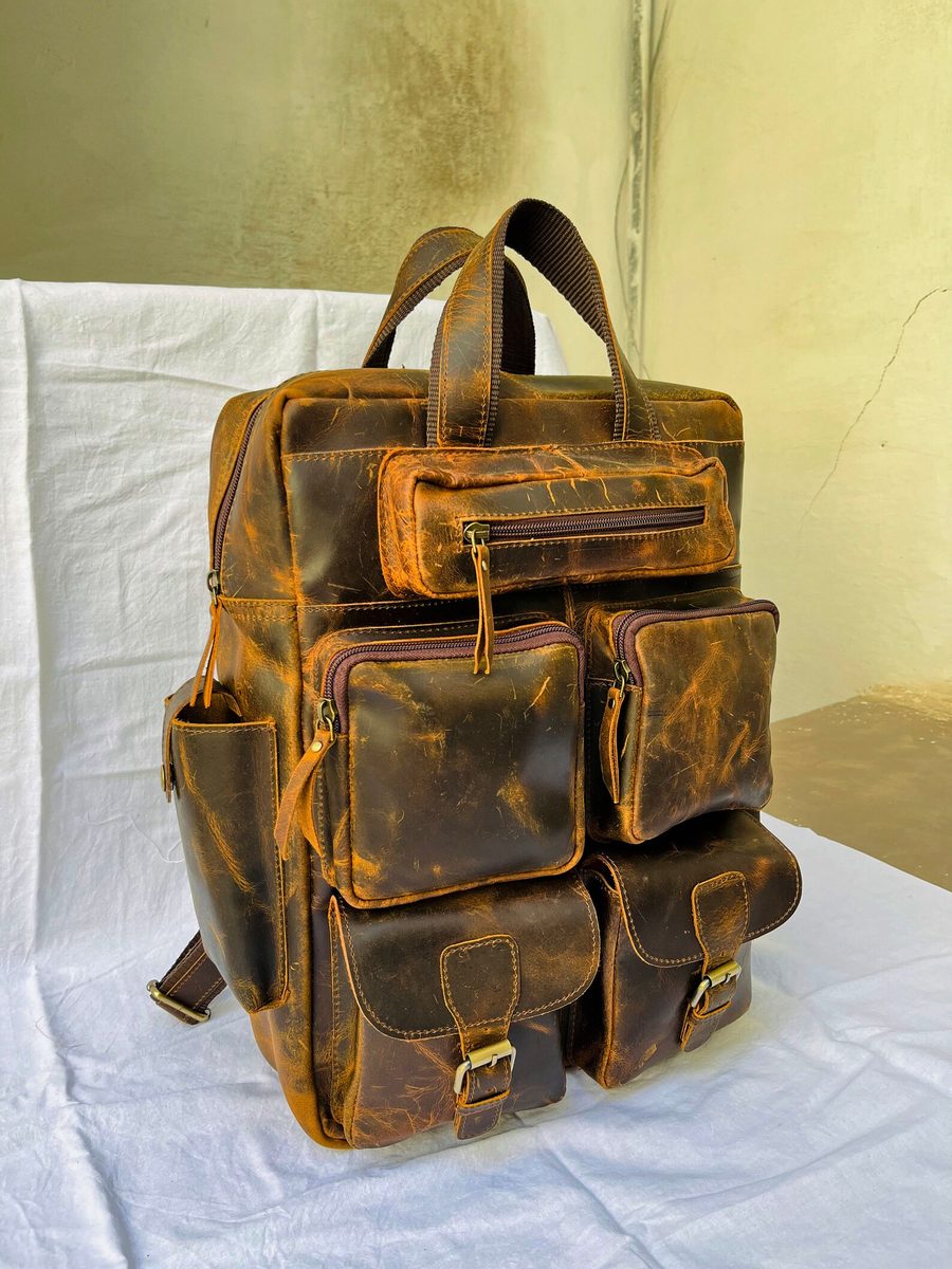 Full Grain Leather Backpack, Vintage Rucksack Laptop Travel Bag thumbnail 2