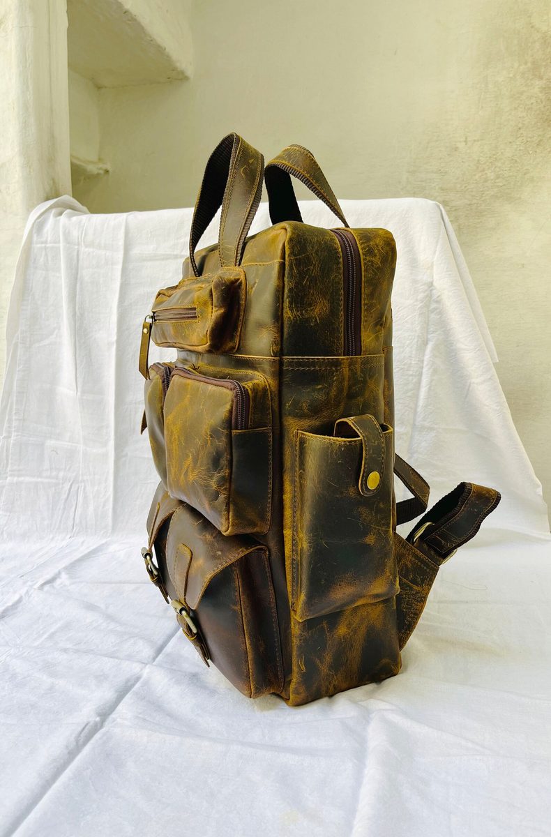 Full Grain Leather Backpack, Vintage Rucksack Laptop Travel Bag thumbnail 3