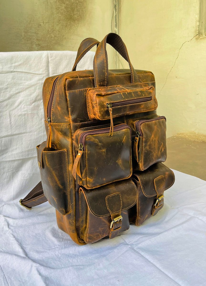 Full Grain Leather Backpack, Vintage Rucksack Laptop Travel Bag thumbnail 4