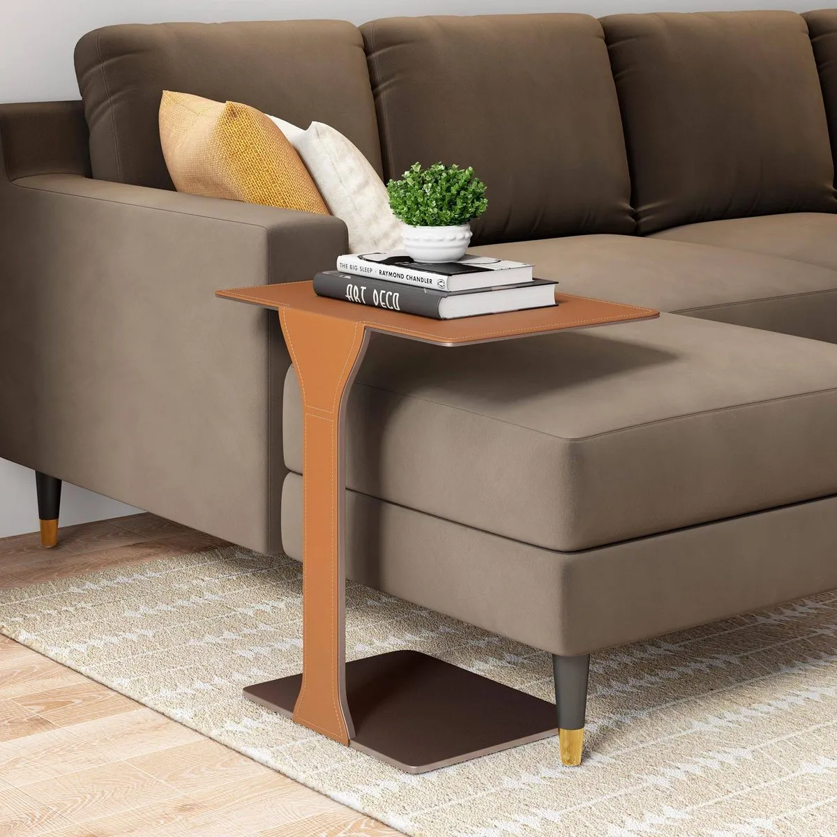 Garett Brown-Grey Leather Side & End Table