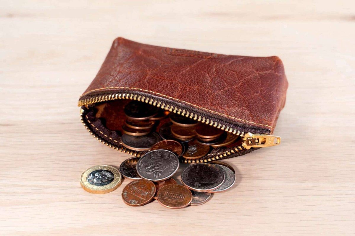 Genuine Leather Zippered Coin Purse with Gusseted Sides
