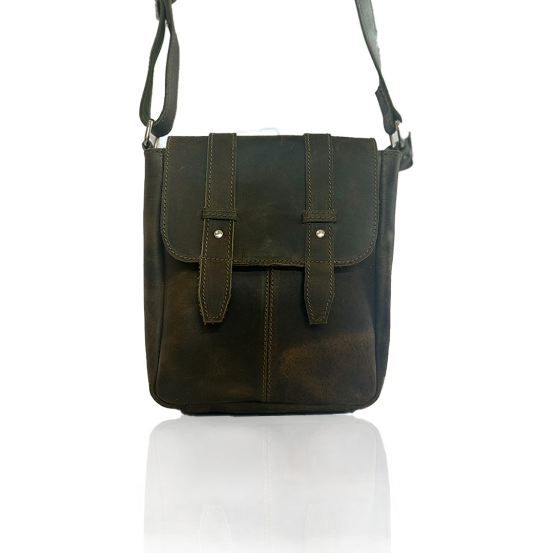 IndiFash -9 inches Green Colour Double Strip Buffalo Leather Sling Bag | 100% Genuine Leather