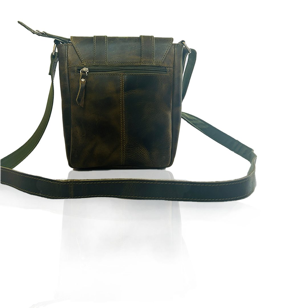 IndiFash -9 inches Green Colour Double Strip Buffalo Leather Sling Bag | 100% Genuine Leather thumbnail 2