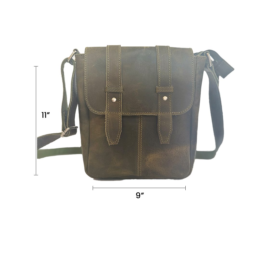 IndiFash -9 inches Green Colour Double Strip Buffalo Leather Sling Bag | 100% Genuine Leather thumbnail 4