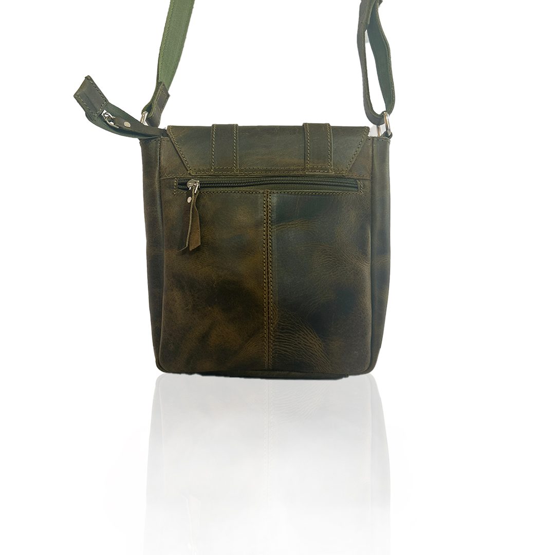 IndiFash -9 inches Green Colour Double Strip Buffalo Leather Sling Bag | 100% Genuine Leather thumbnail 5
