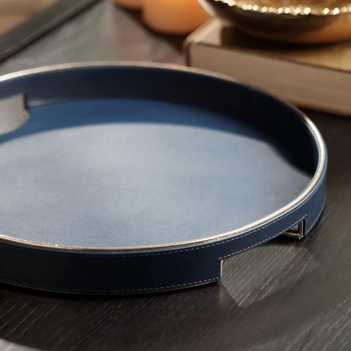 Green Faux Leather Round Serving Tray - Large thumbnail 7