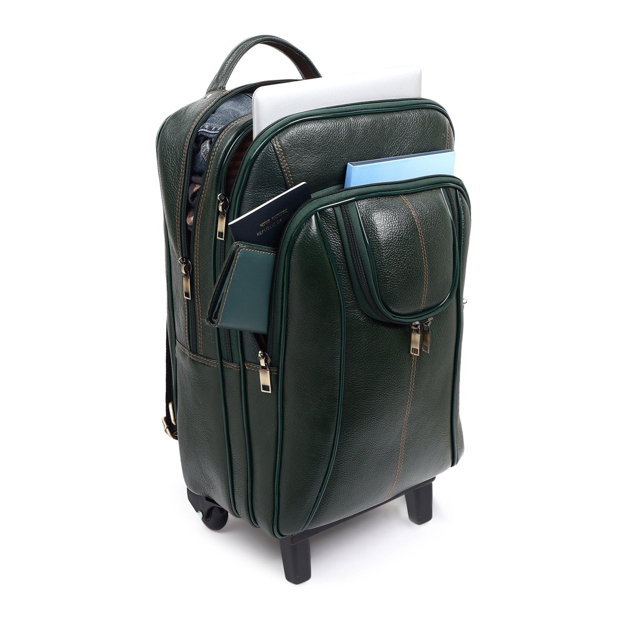 Green Trolley Leather Backpack thumbnail 4
