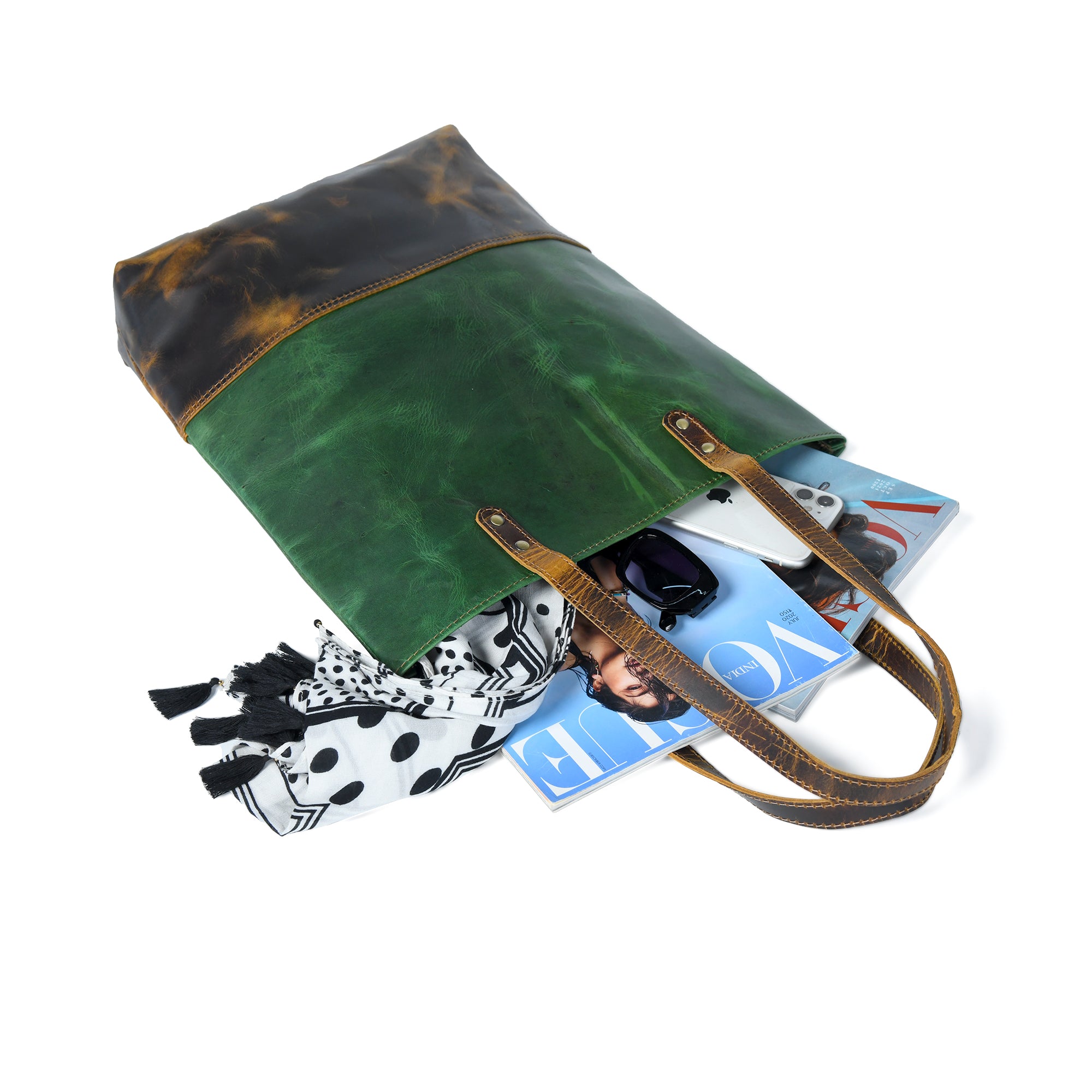 Green Women's Leather Tote thumbnail 6
