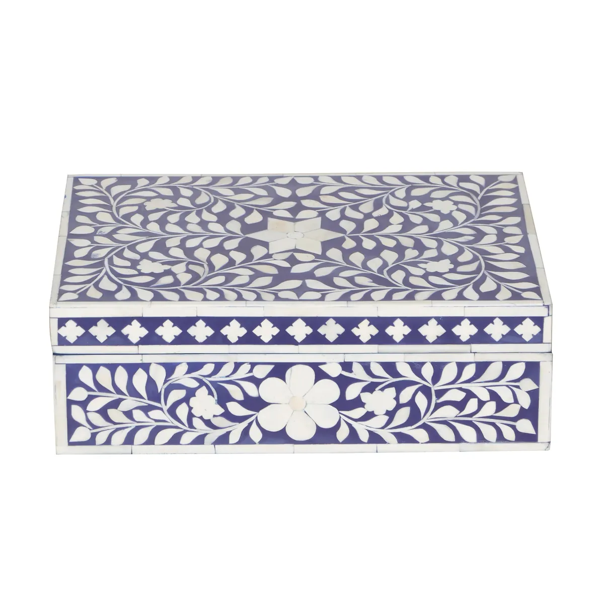 Handcrafted Bone Inlay Storage Box - Indigo Blue Floral