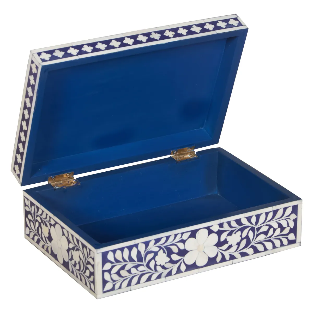 Handcrafted Bone Inlay Storage Box - Indigo Blue Floral thumbnail 2