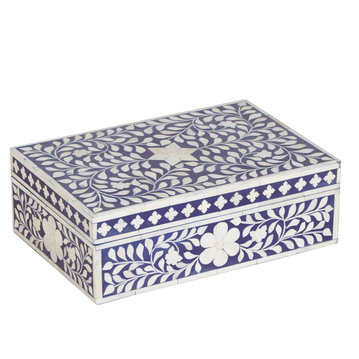 Handcrafted Bone Inlay Storage Box - Indigo Blue Floral thumbnail 3