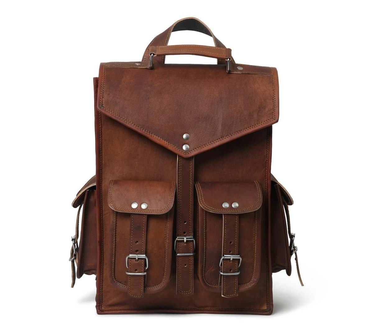 IndiFash - 10 x 13 Inch 4 Pockets Dark Brown Handcrafted Leather Backpack | 100% Genuine Leather