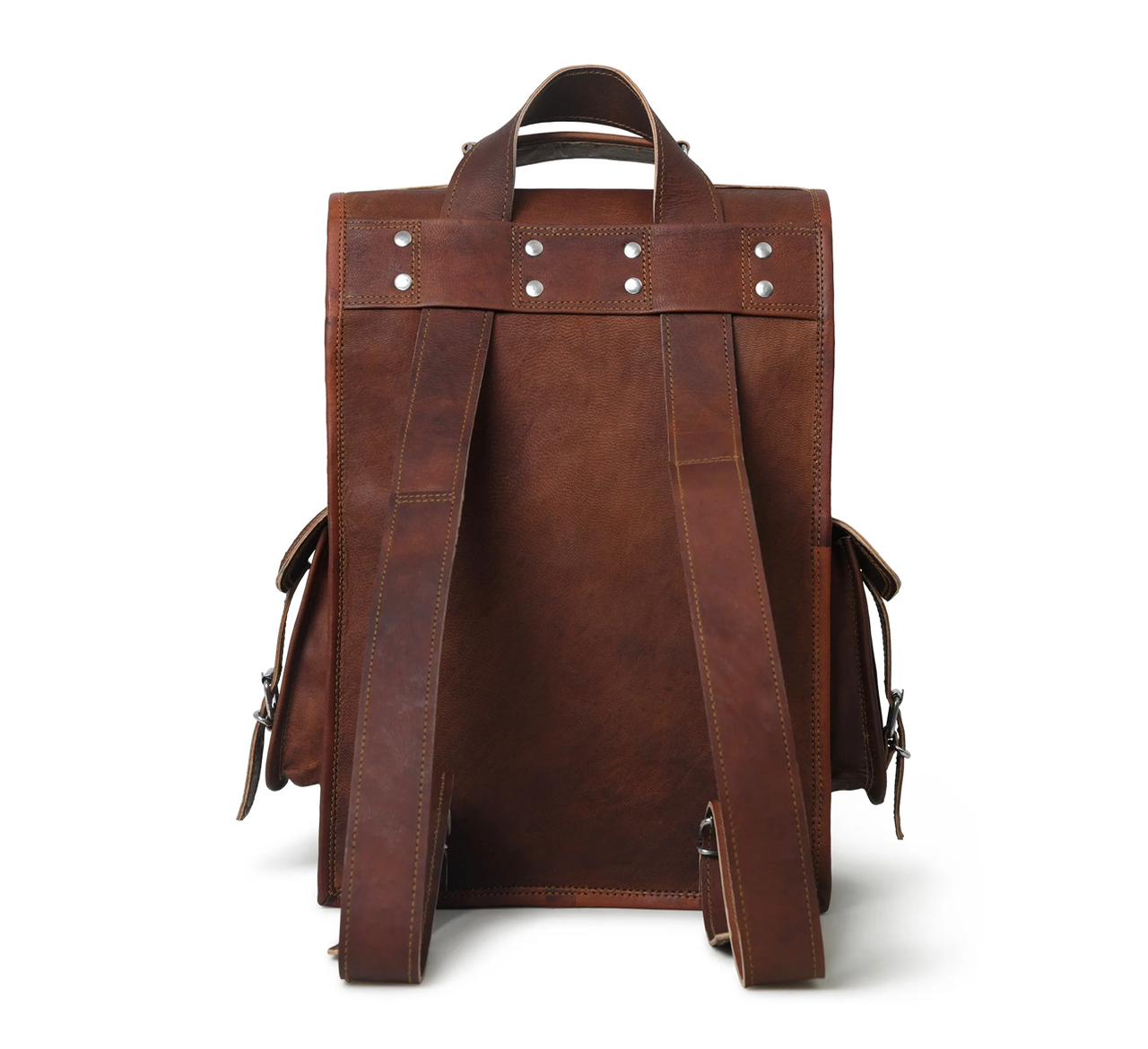 IndiFash - 10 x 13 Inch 4 Pockets Dark Brown Handcrafted Leather Backpack | 100% Genuine Leather thumbnail 6
