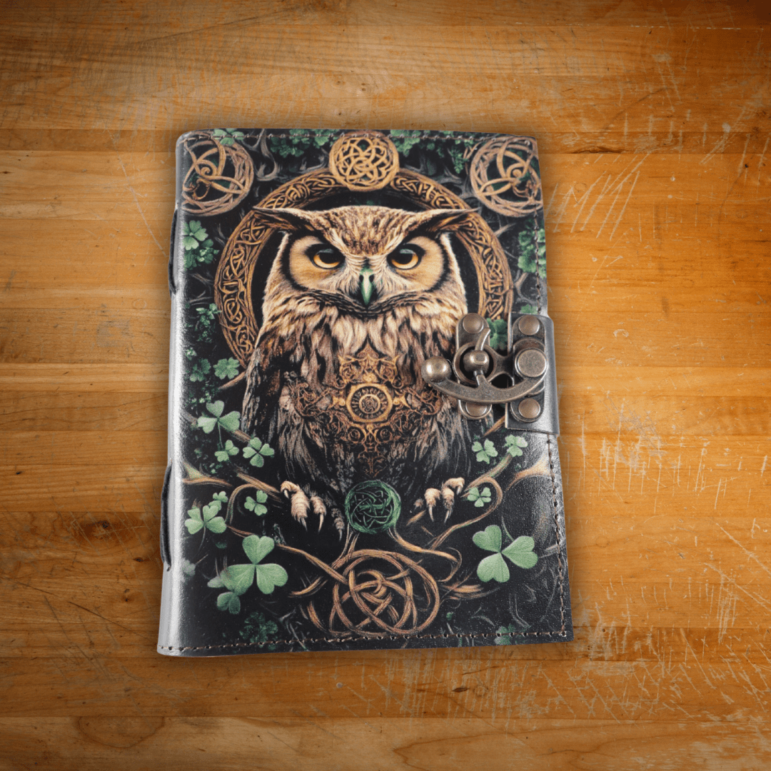 Handcrafted Owl Embossed Genuine Leather Journal with Vintage Lock thumbnail 3