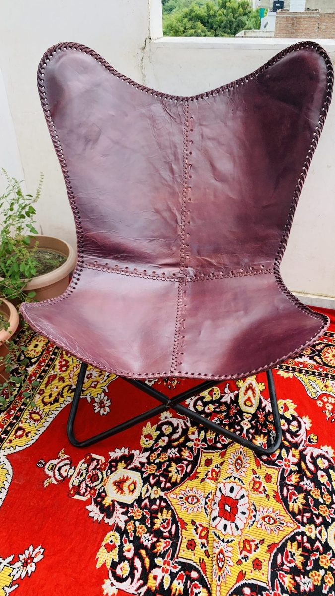 Handmade Leather Butterfly Chair, Handmade chair, foldable chair thumbnail 3